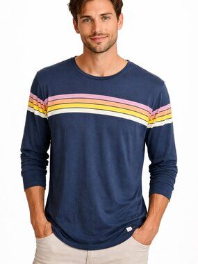 Marine Layer Shirt Men's XL Cooper Long Sleeve Stripes Lightweight Blue‎